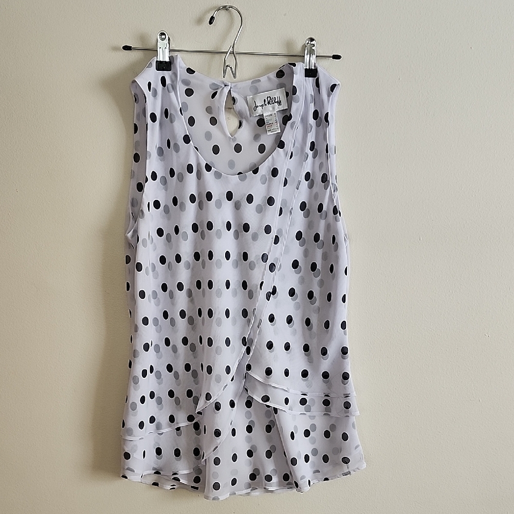 Joseph Ribkoff Flowy Summer Tank Top White Blouse Black Polka Dots